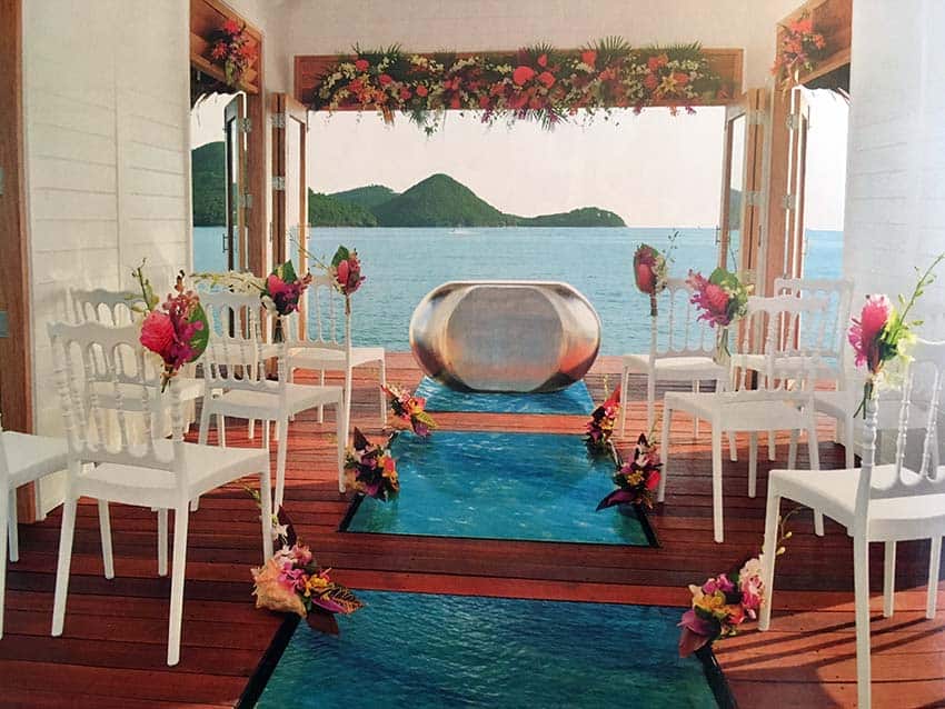 over the water wedding chapel sandals