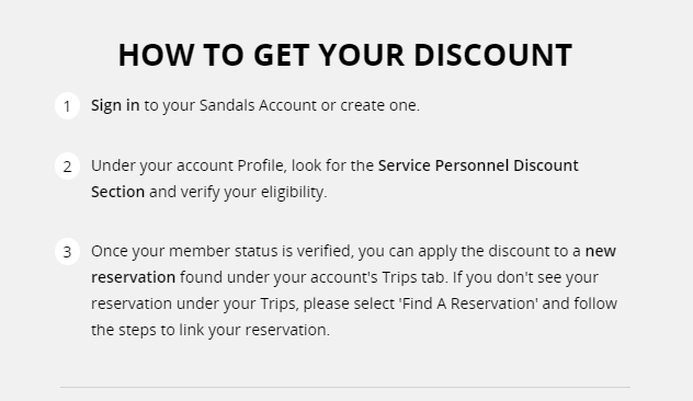 Sandals Resort Discounts Process Military